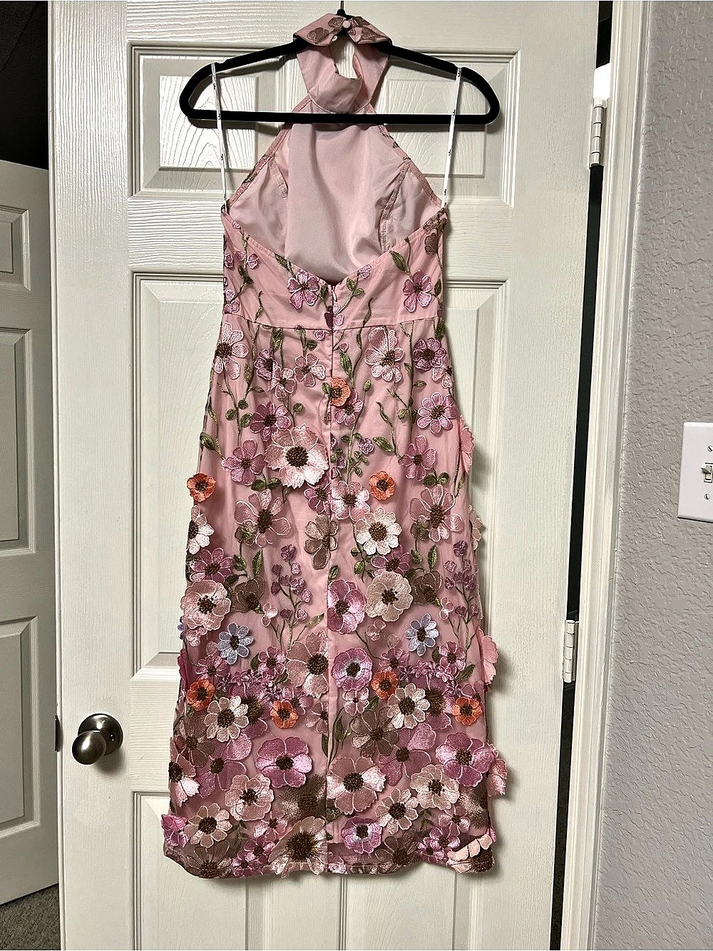 Lulus Unique Impression Pink 3D Floral Embroidered Halter Midi Dress Small - Picture 4 of 7